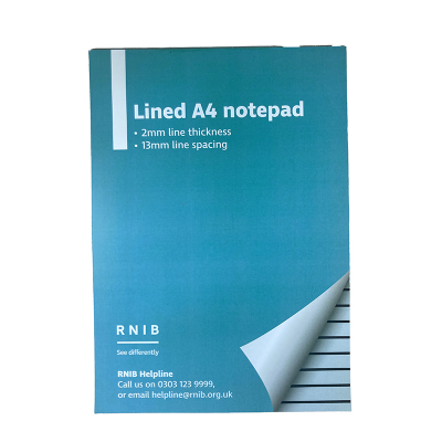 Front cover of RNIB A4 Blue writing pad