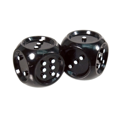 Pair of black dice with white tactile dots