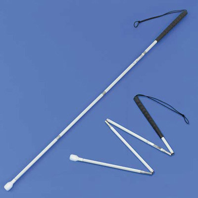 Aluminium fold long cane extended for use and part-folded