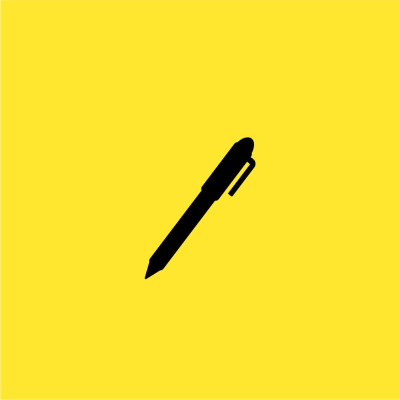 A yellow cover depicting a pen