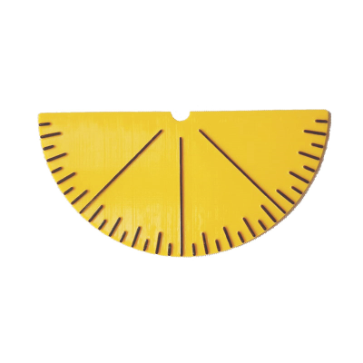 Front view of semi-circular protractor against a white background
