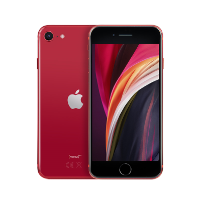 Red Apple iPhone SE 128GB front and back of phone shown.