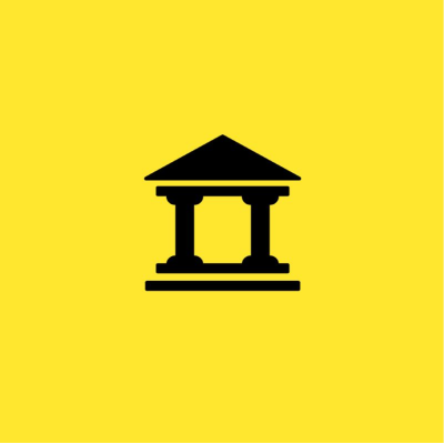 Black Roman temple on a yellow background