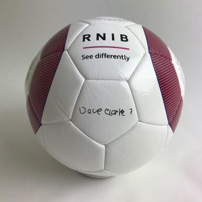 Top view of the rattle ball including Dave Clarke's signature