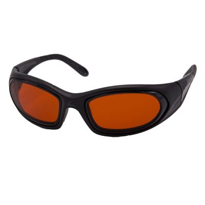 Front view of SideVue wraparound eyeshields with black frames and amber filter