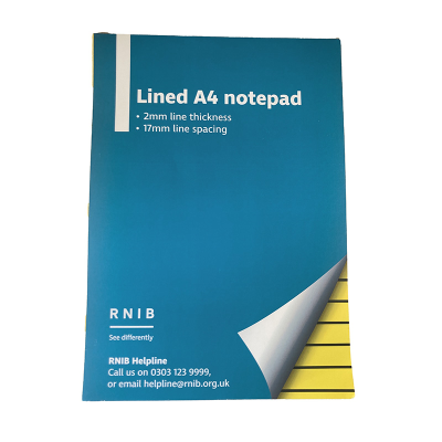 Front cover of RNIB A4 Yellow writing pad