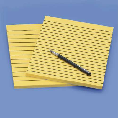 Two pads of yellow lined paper and a pen