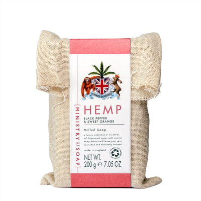 Natural hemp soap in packaging