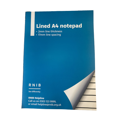 Front cover of RNIB A4 White writing pad