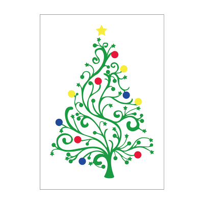 Front view of Christmas tree tactile Christmas card