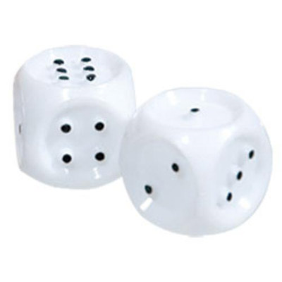 Two white dice with black tactile dots