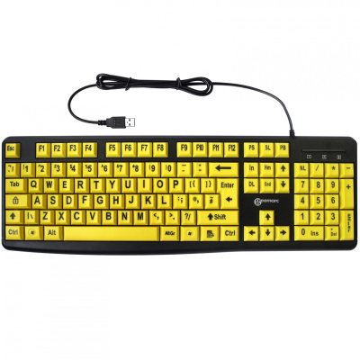 Keyboard with black letters on yellow keys