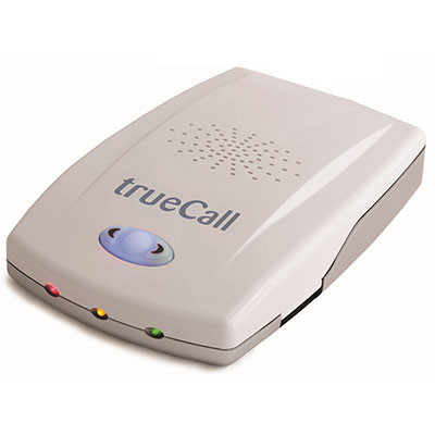 Front angle view of the TrueCall Vi nuisance call blocker and talking caller ID system