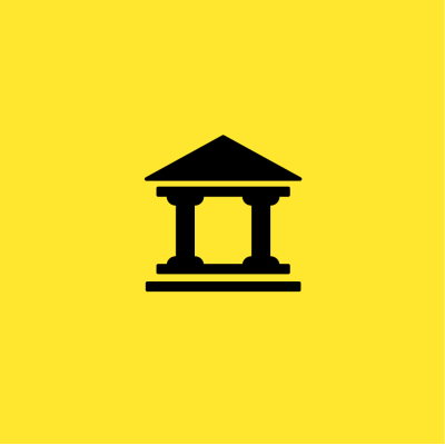 Black Roman temple on a yellow background.