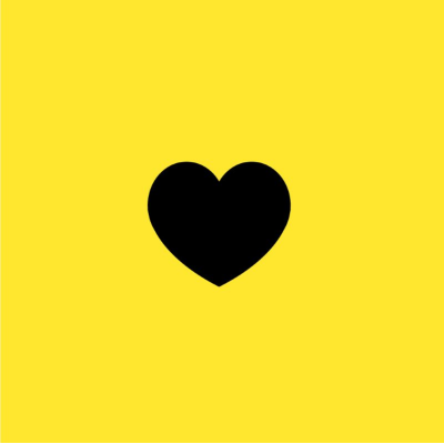 Black heart on a yellow background.