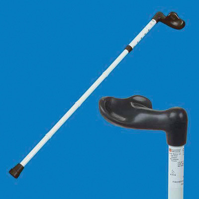 Full length folding white walking stick with a right handed Fischer handle