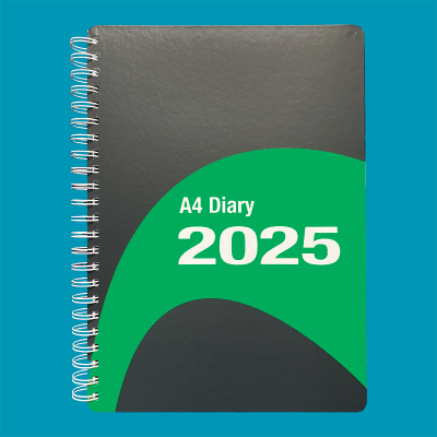 Big Print A4 diary front cover against a blue background