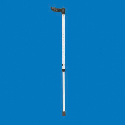 Full length white walking stick with a left-handed Fischer handle
