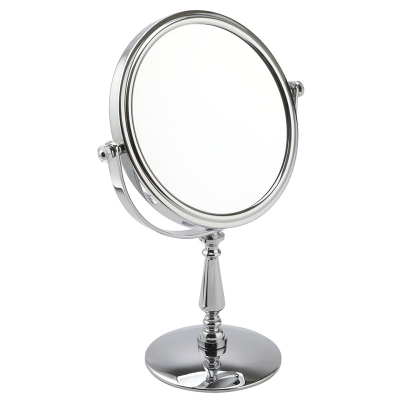 Front angle view of chrome pedestal mirror