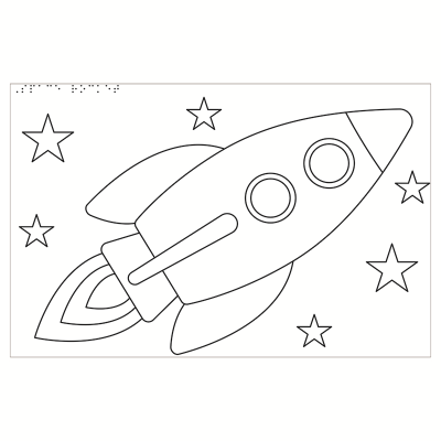 Space themed colouring pack image of a rocket