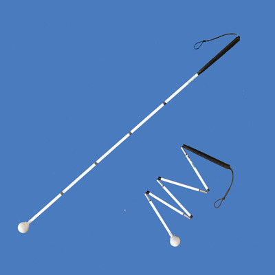 Ambutech graphite folding long cane next to a folded cane