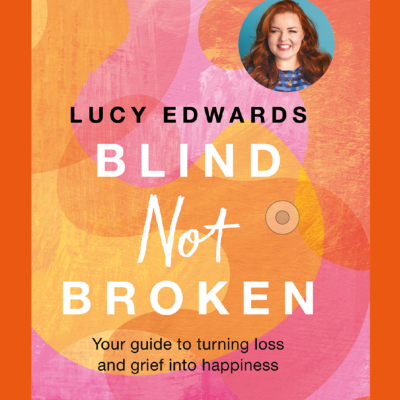 Book cover featuring a pink and orange swirl backround, image of Lucy and the book title.