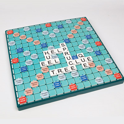 Large Print Scrabble board with tiles in play