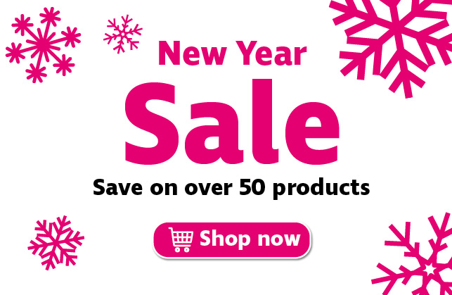 Sales banner with text "New Year Sale. Save on over 50 products"