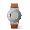 Face on Bradley tactile watch with stainless steel face has a brown leather strap