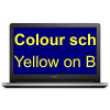The touch screen laptop with SuperNova software showing enlarged yellow text on a blue screen
