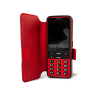 Image shows front view of red phone in red case