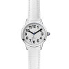 Face on angle of easy-to-see ladies watch with white PU crocodile effect strap