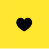 Black heart on a yellow background.