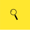 Black magnifying glass on a yellow background