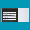 Straight view of the envelope guide on an envelope with sample handwriting, on a blue background