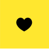 Black heart on a yellow background