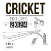 White cover with a black outline of a batsman hitting balls, with the wording Cricket Fixtures 2024