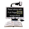 DaVinci Pro HD Desktop Video Magnifier with white text on screen and mounted camera over a book
