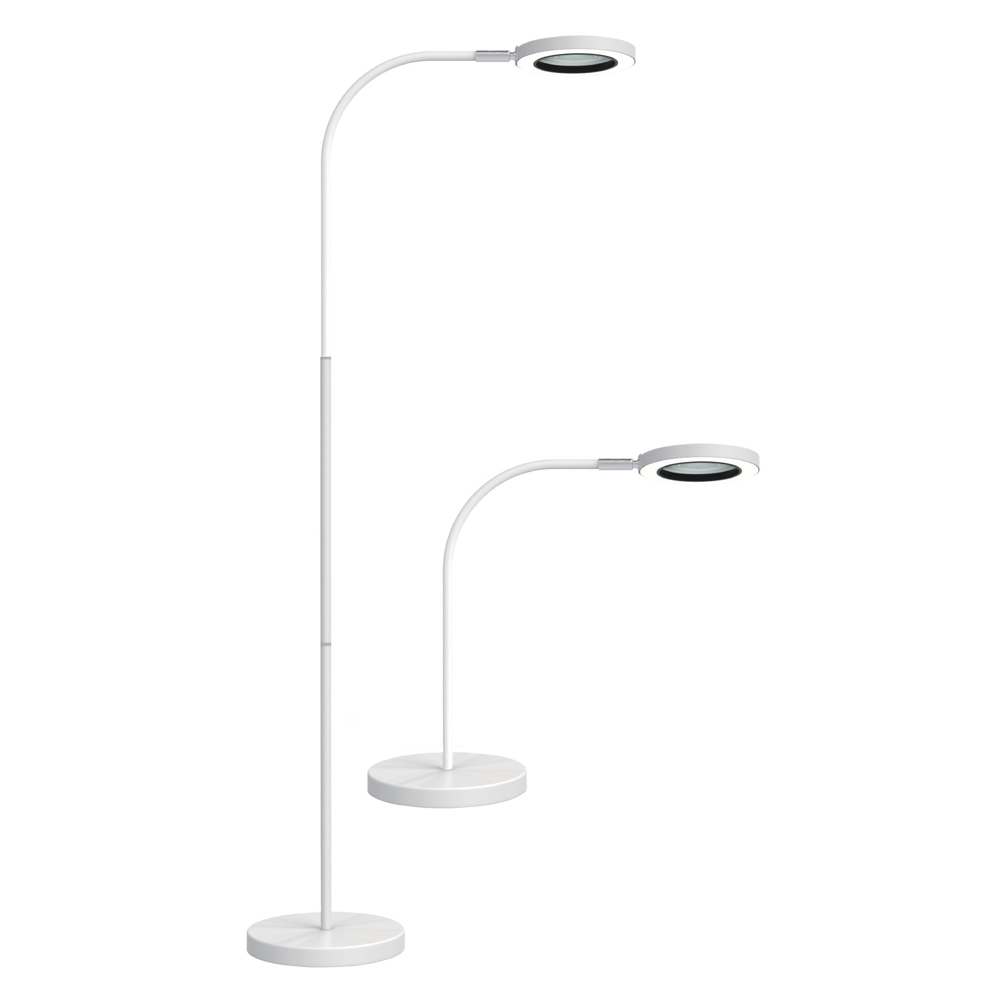Image shows Chameleon multi task magnifier light as both a desk and floor light