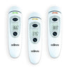 Three IKONN digital thermometers displaying different temperatures and light colours on a white background