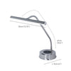A silver adjustable desk lamp with dimension callouts showing 35cm light bar length, 47cm stand height, and 15cm base diameter on a white background.