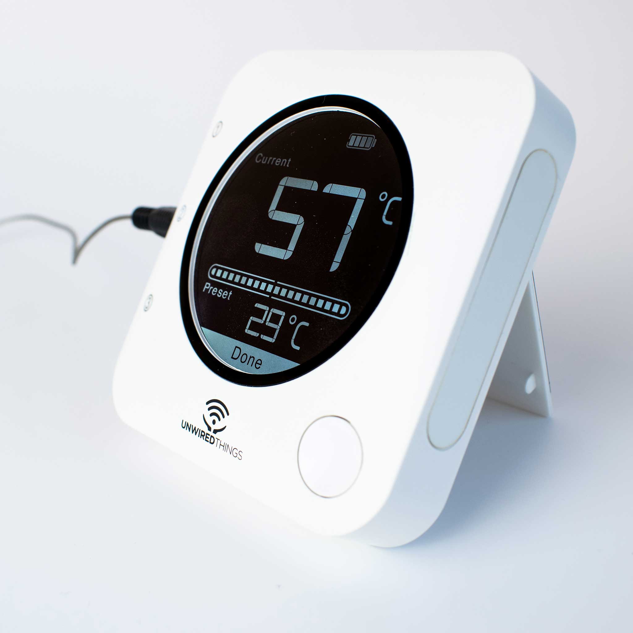 Digital thermometer with temperature display on a white background