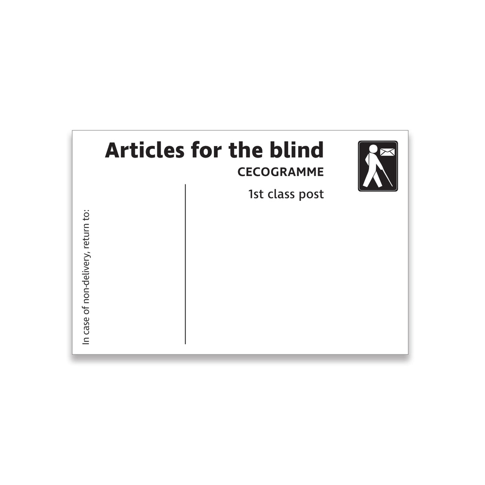 Articles for the blind label against a white background.