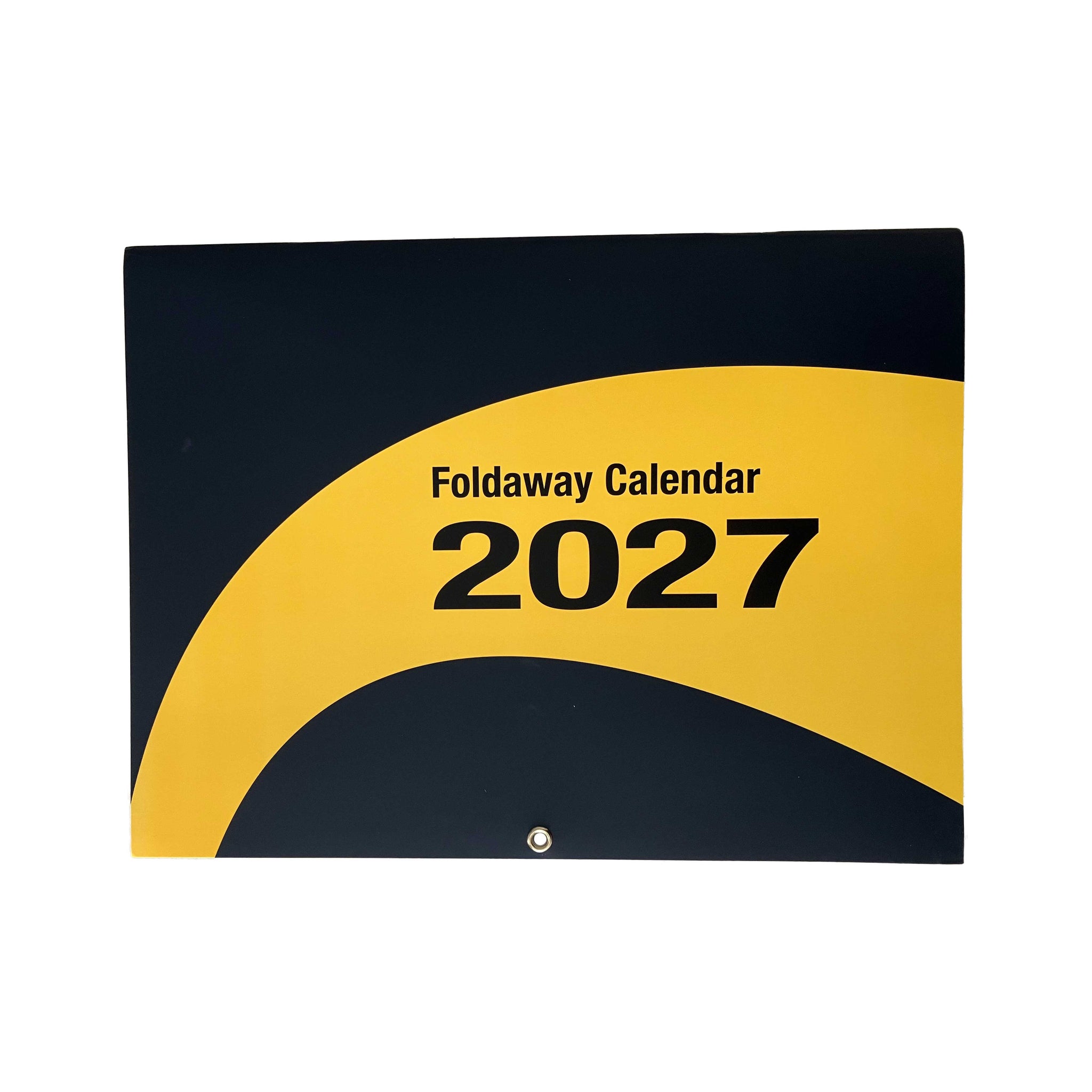 A 2027 Foldaway Calendar with a bold yellow and black design, shown against a plain white background.