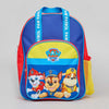 A Paw Patrol school backpack featuring blue, red, and yellow panels, with Paw Patrol character graphics on the front pocket and branded shoulder straps.