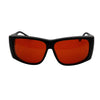 Large FitOver eyeshield glasses with black frames and amber tinted lenses.