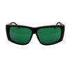Large FitOver eyeshield glasses with black frames and green tinted lenses.