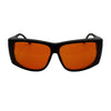 Large FitOver eyeshield glasses with black frames and orange tinted lenses.