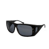 Side angled view of large FitOver eyeshield glasses with grey tortoise shell frames and grey tinted lenses.