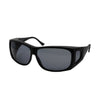 Side angled view of medium FitOver eyeshield glasses with black Frame and grey tinted lenses